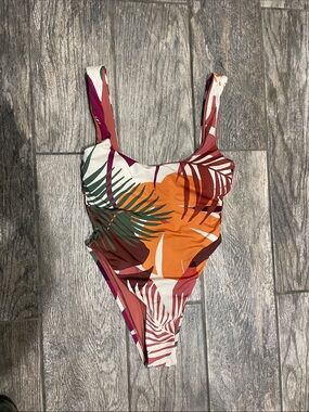 Vitamin A Tropical Leaf One-Piece Swimsuit - Orange, Green & Burgundy